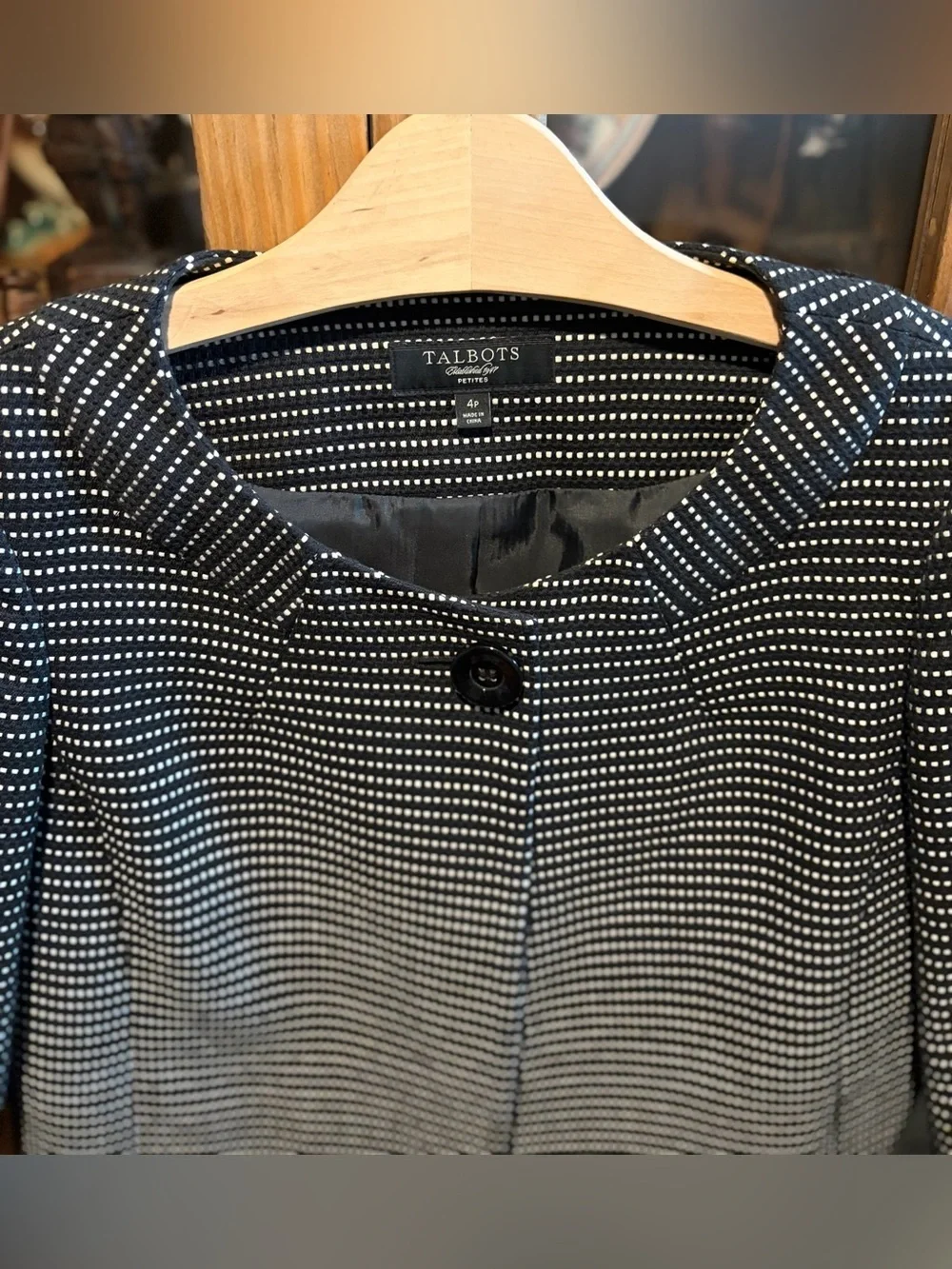 Talbots Black & White Dot Crop One Button Open Jacket Size 4 P